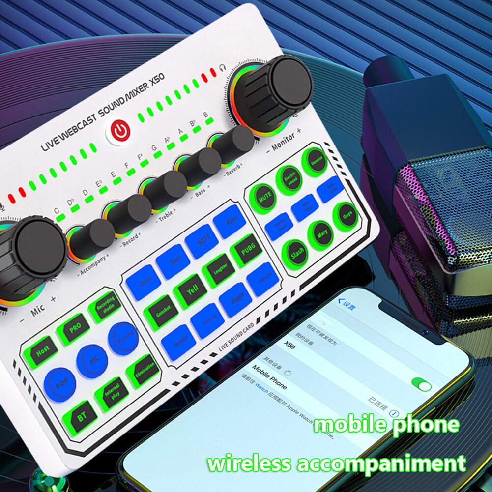 Card Âm Thanh Bộ Trộn DJ Gắn Ngoài LED RGB Để Phát Trực Tiếp Màu Trắng