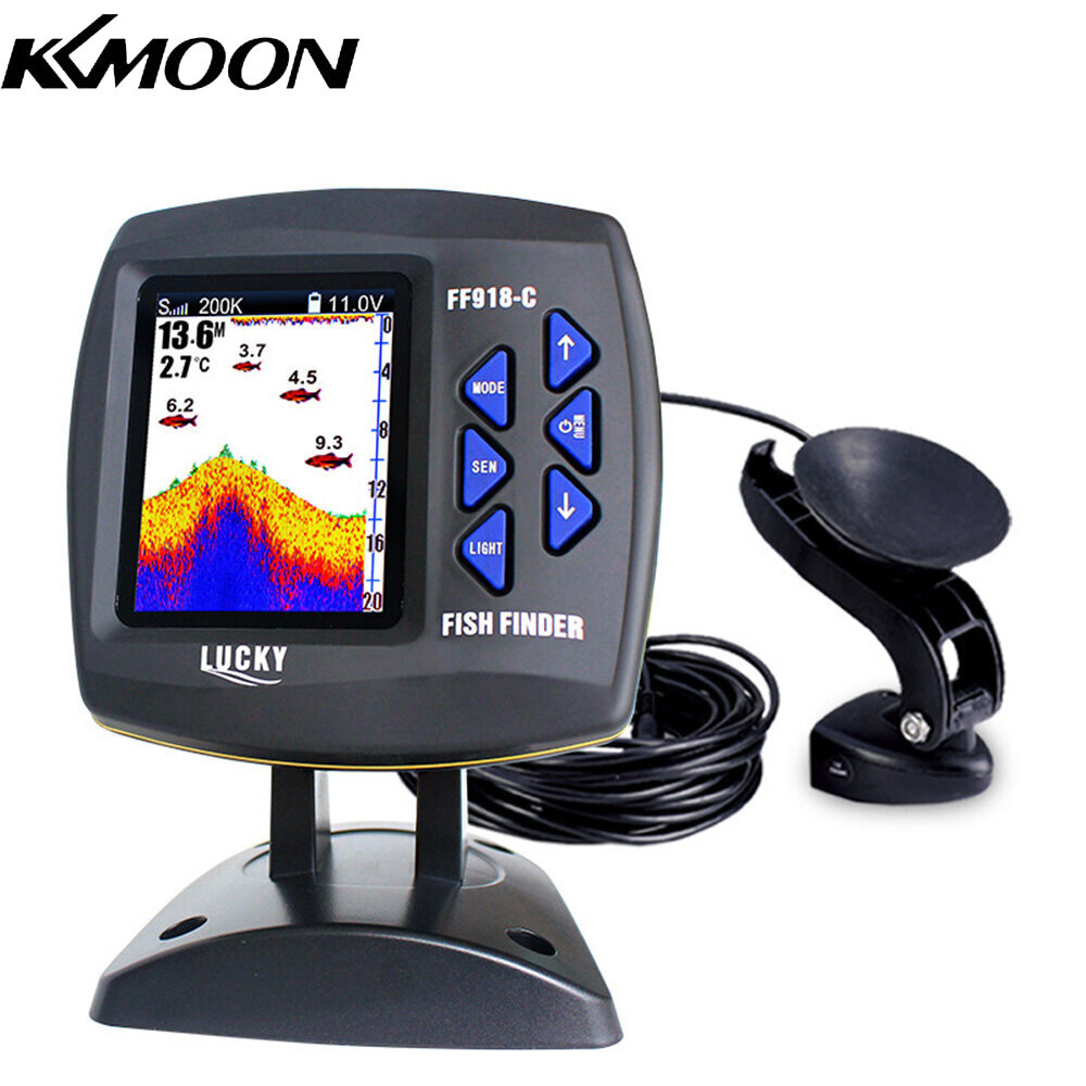 Kkmoon lucky ff918-c100ds color screen wired fish finder dual frequency 328ft/100m water depth boat fish finder