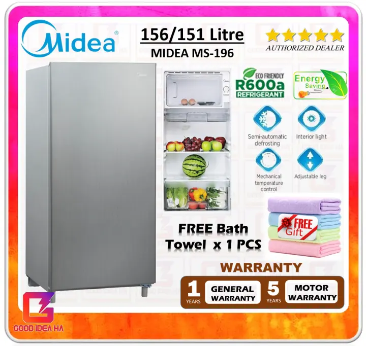 Free Bath Towel Midea Energy Saving Single Door Refrigerator Ms 196 Ms196 Silver 156l 151l Capacity Lazada