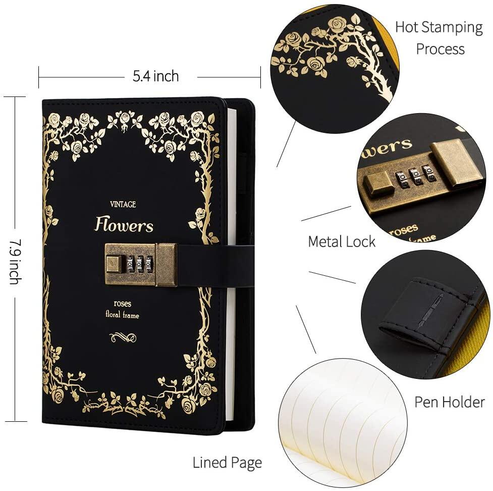 A5 Lock Diary Leather Locking Journal Writing Notebook Vintage Lock Planner Agenda Personal Diary