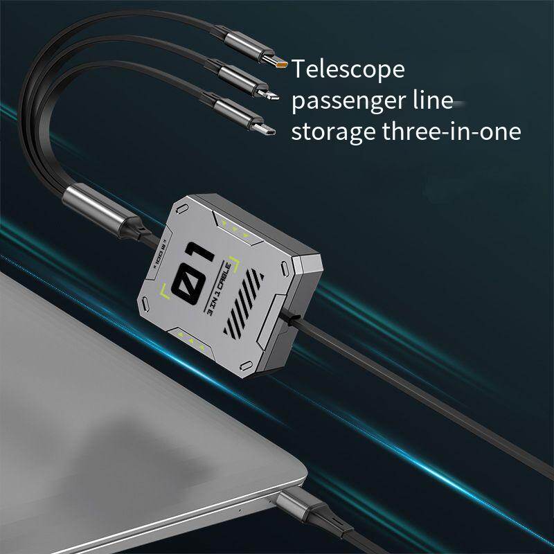6A Super fast-charging retractable three-in-one data cable One-to-three fast-charging mecha wind charging cable