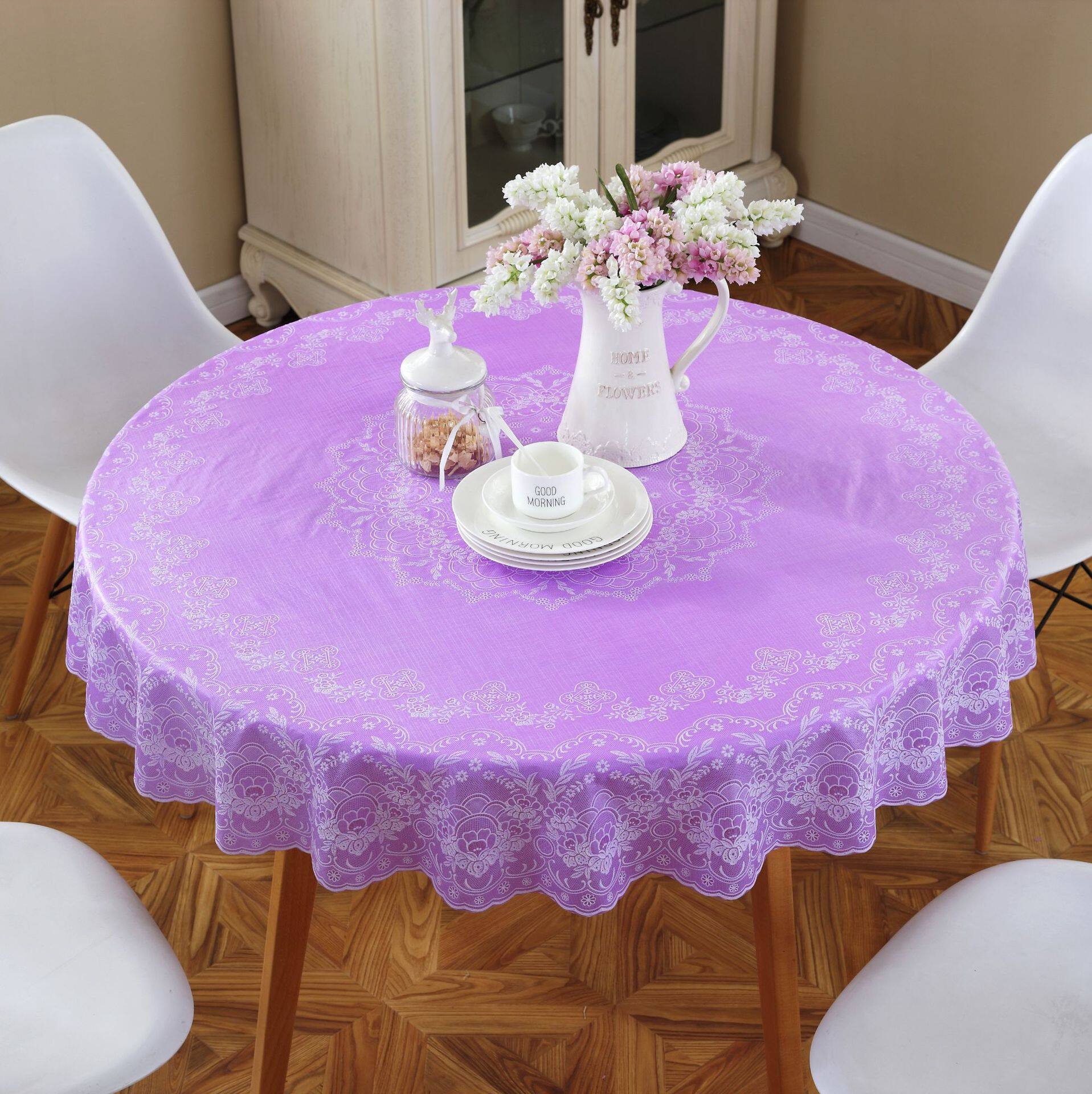 【Hot Sell】Bronzing PVC Table cloth Round Tablecloth 180cm Waterproof Oil-proof Lace Round Tablecloth