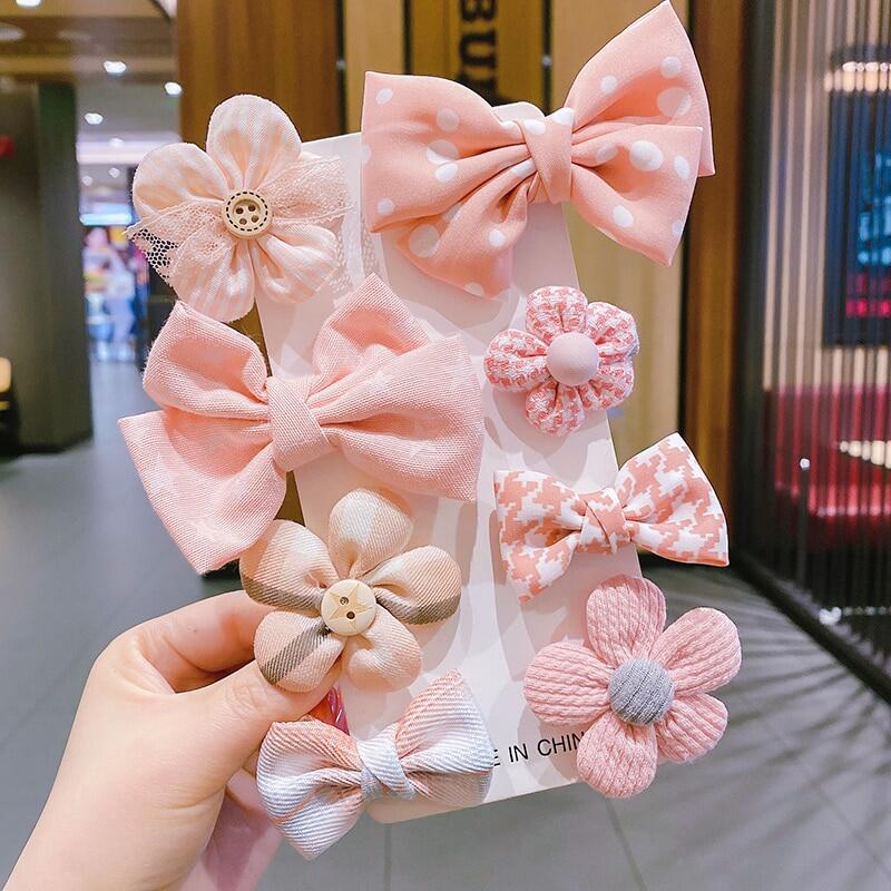 8pcs/set New Cute Bows Flower Print Hair Clips For Girls Hair Accessories