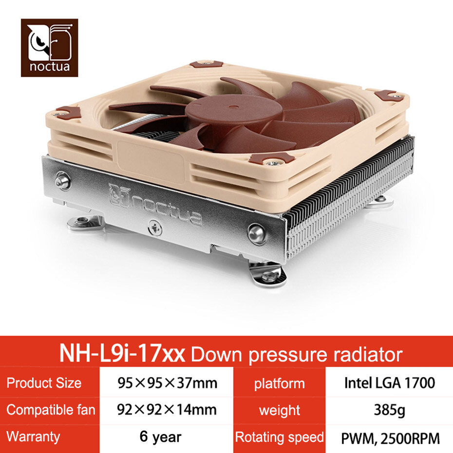 Noctua NH-L9i-17xx chromax.black Thin CPU Cooler ITX small case Down pressure air-cooled radiator 92mm PWM Fan For Intel LGA1700