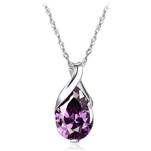 Gravitational wave Women\'s Purple Zircon Teardrop Pendant Chain Choker Necklace Noble Jewelry Gift