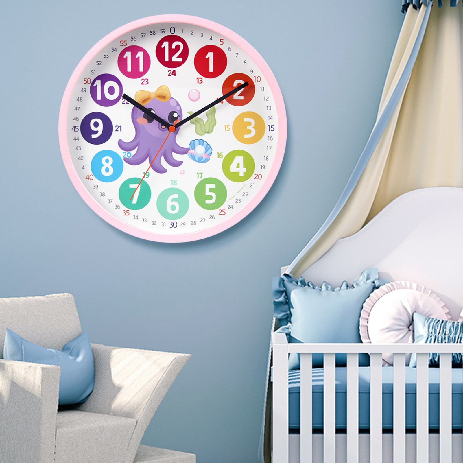 Licao Lighting Kids Wall Clock Cartoon Creative Early Education Learning Clock Multi-style Color Decoration Round Alarm Big Number Print Teaching Clock for Kids Excellent Kids Education