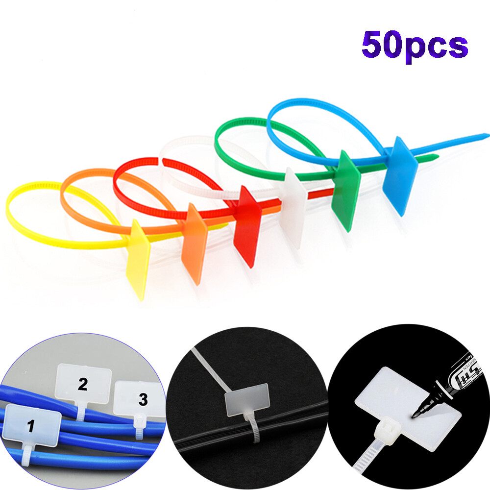 Markers 50pcs Loop Self-locking Plastic Zip Cable Winder Labels Tag Wire Ties