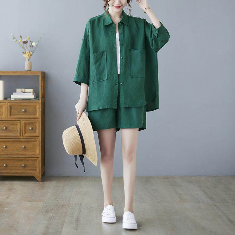 WholeComfort loose large women's new summer suit blouse shorts spring thin two-piece 2DS026