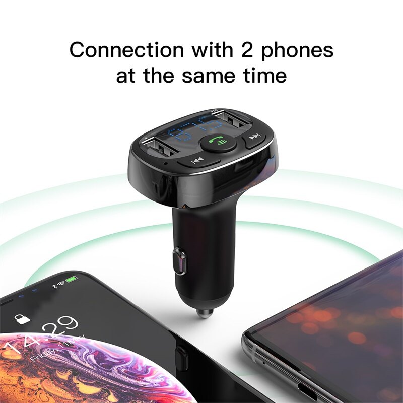 Bộ phát sóng FM Baseus Bộ phát sóng FM Bluetooth Bộ điều hợp radio không dây Bộ phụ kiện trên ô tô với bộ sạc USB kép trên ô tô Máy nghe nhạc MP3 Hỗ trợ thẻ TF / Đĩa USB