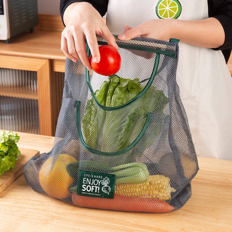 Kitchen Reusable Mesh Storage Bag Washable Foldable Hanging Net Bag Fruit Vegetable String Portable