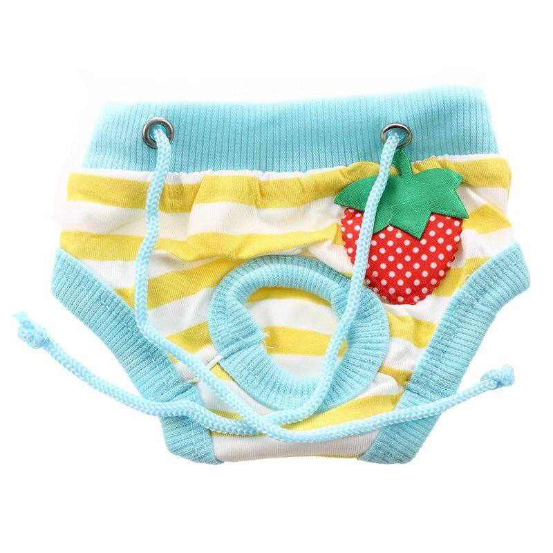 Small Female Pet Puppy Dog Clothes Physiological Sanitary Diaper Pant Blue+Yellow+White S