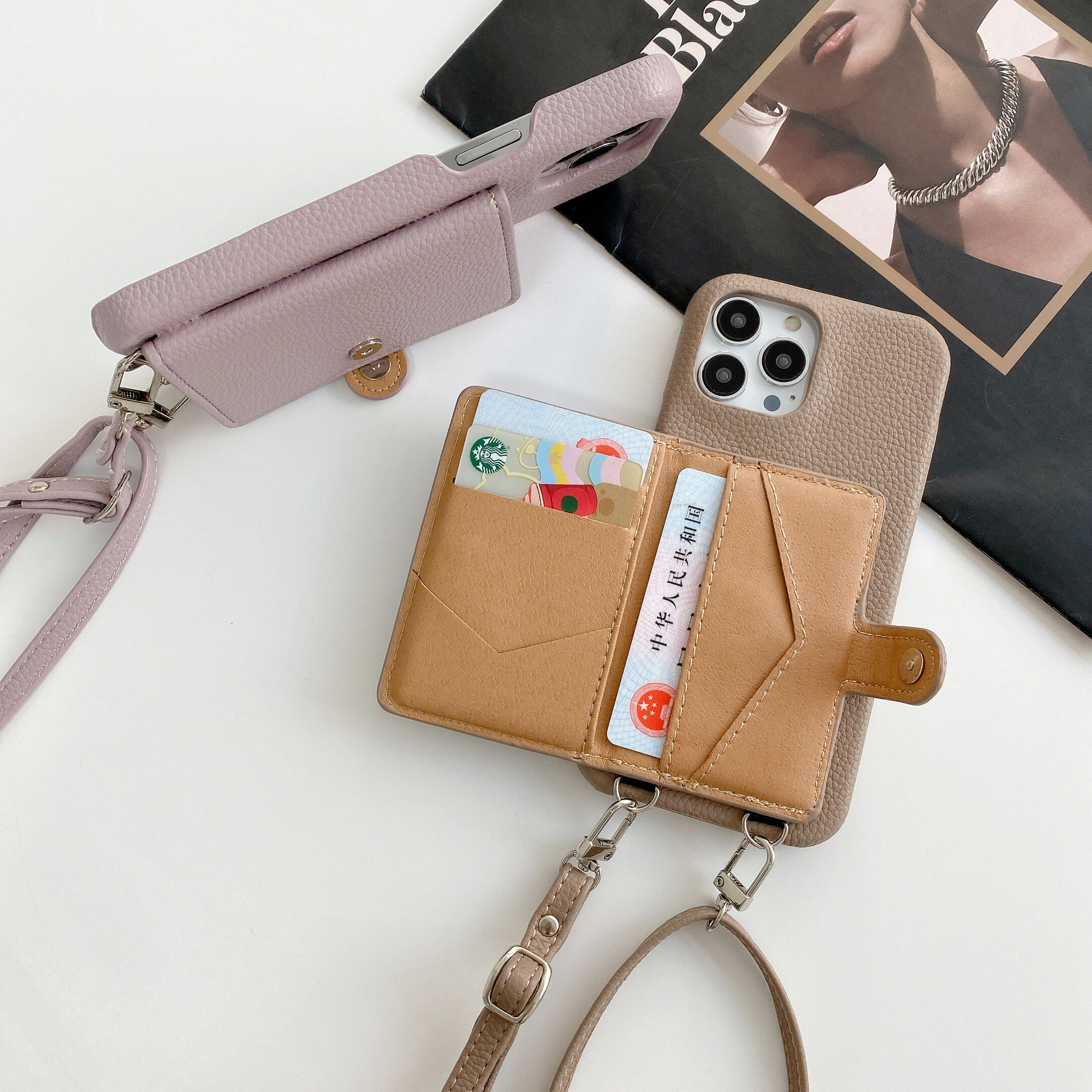 Cho iPhone 16 Pro Max 15 Pro Max 14 Pro Max 13 Pro max 11 PRO iPhone 12 Pro 13 Mini XR XS Max x 8 7 cộng với bìa Silicone mềm mại cao cấp dây dây đeo dạng xích Crossbody Slim Bìa đồ đựng thẻ bằng da Ví vỏ điện thoại Túi mỹ phẩm trường hợp