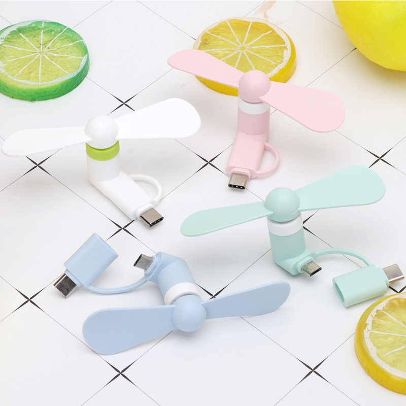 Quạt Làm Mát Di Động 2 Trong 1 Quạt Làm Mát Cầm Tay Type-C Quạt USB Mini Quạt Điện Thoại Di Động Cho Điện Thoại Android Micro USB