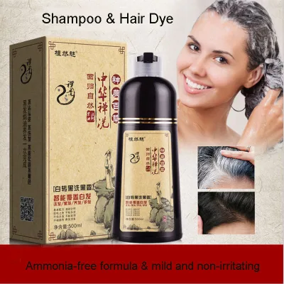 （ Ready Stock ）4 in 1 Shampoo / Hair Dye / Hair Care / Nourishing Black Hair Shampoo Plant Herbal Healthy Hair Dye Gentle And Non-Irritating Effective Cover Gray Hair Easily And Quickly Unisex 500ml