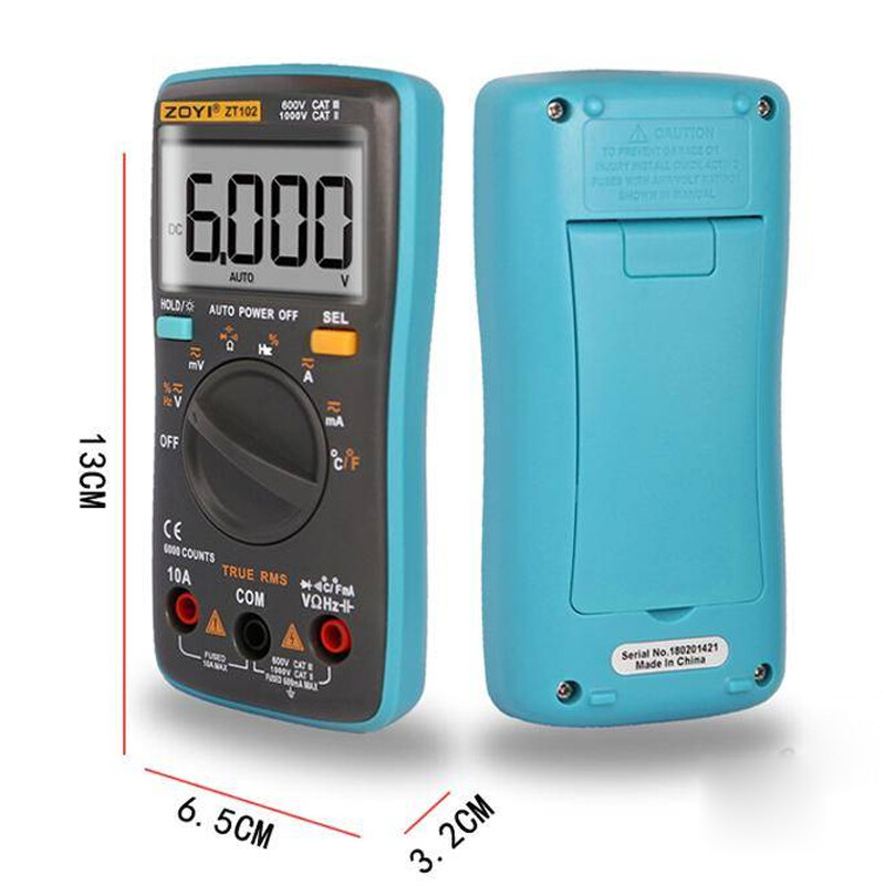 ZT102 Kỹ Thuật Số Vạn Năng, Ampe Kế AC/DC Đếm 6000 Vôn Kế, Nhiệt Độ Diode Tần Số Ohm