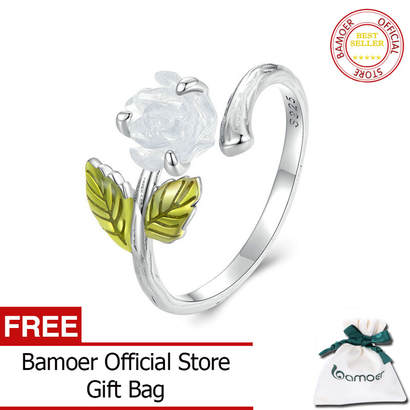 BAMOER 925 Sterling Silver Color Changeable Flower Opening Ring Rose Adjustable Ring for Women Party Fine Jewelry BSR472