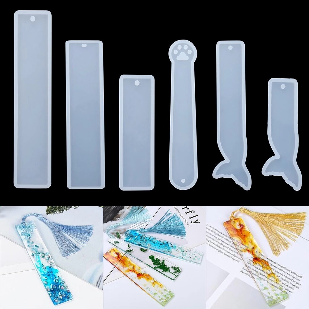 1pcs Rectangle Bookmark Silicone Mold Fish Tail Shape Bookmark Casting Mould for DIY Epoxy Resin Craft Jewelry Making Supplies