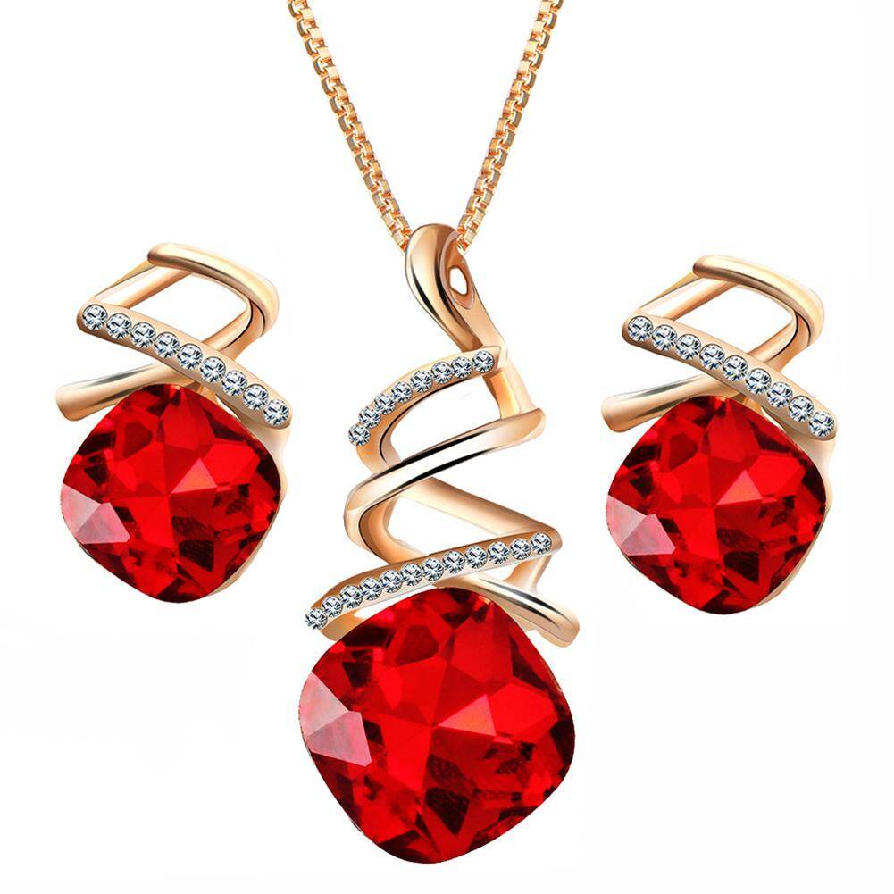 Gravitational wave Wedding Party Spiral Square Rhinestone Necklace Stud Earrings Bridal Jewelry Set