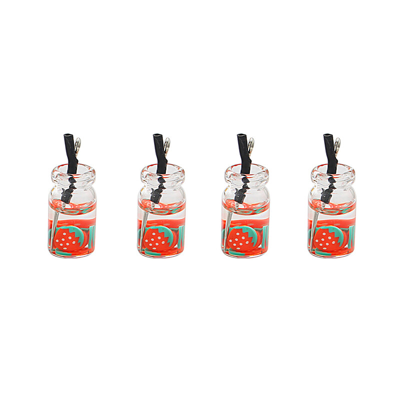 6PCS/Bag Handmade Transparent Glass Wishing Bottle Charms Mini Drink Bottle FruitOrange Strawberry Lemon Juice Grape Charm Pendant For Earring Necklace Keychain DIY Craft Making