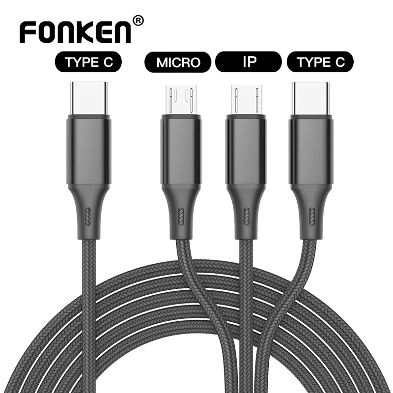Fonken 3 in 1 usb cable type c to usb c micro usb phone charger cable pd fast charge cable for iphone 12 cellphone type-c android nylon cable