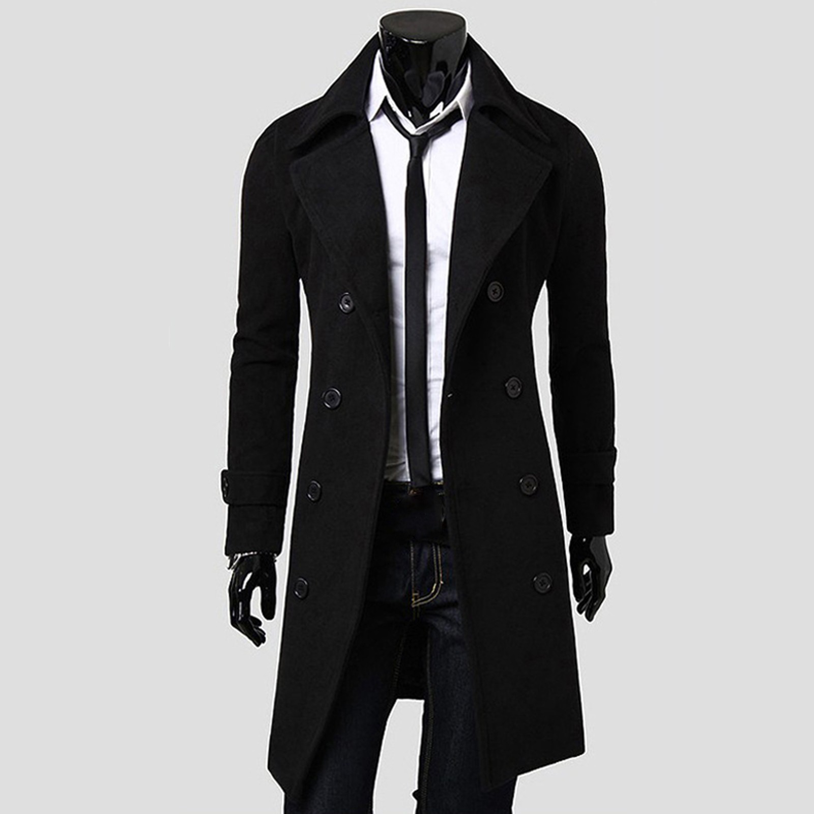Rainny Winter Men Slim Stylish Trench Coat Double Breasted Long Jacket