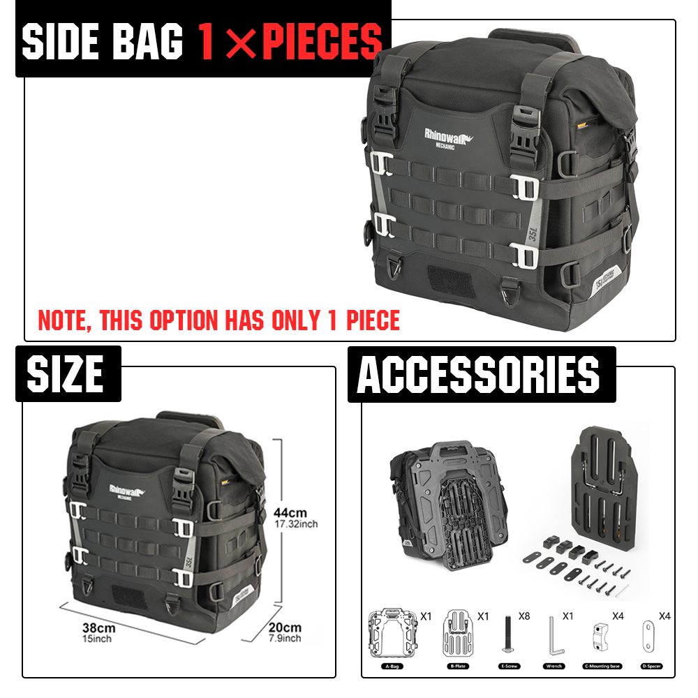 Rhinowalk Motorcycle Side Pannier Bag Waterproof 35L Quick Release