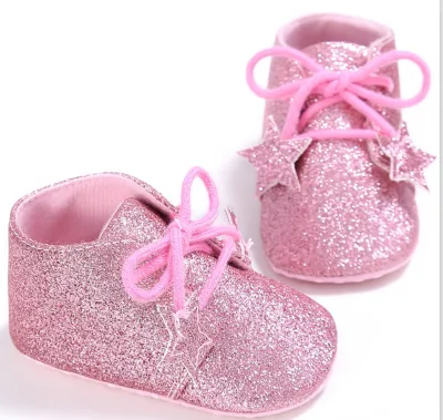 [BaBeDi] Fashion baby fringed soft-soled suede shoes Bling Bling Star lace-up toddler baby boy and girl toddler shoes 0-18months