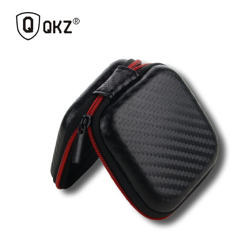 QKZ Portable Storage Square Bag Box Cover For Earphone Cable Charger Black earphone Case
