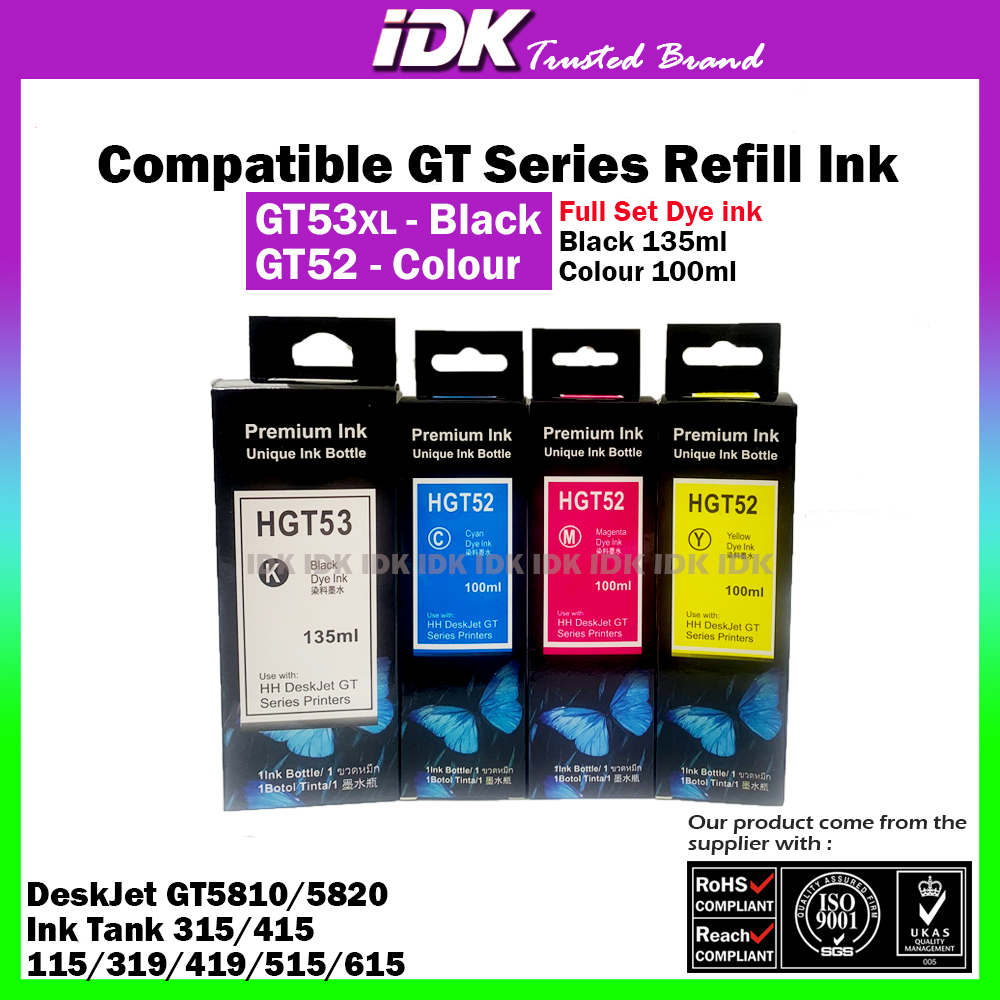 Gt Ink Set GTXL GT51 GT52 GT-51 GT-52 51 52 { Full Set Dye Based } Compatible ...