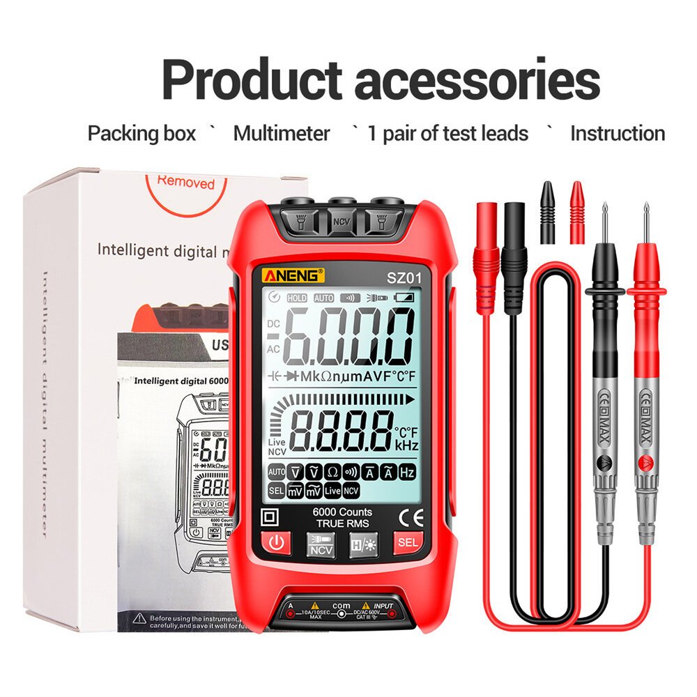 Sz01 sz02 auto range digital multimeter AC DC 9999 counts ammeter NCV resistance capacitance temperature semiconductor tester