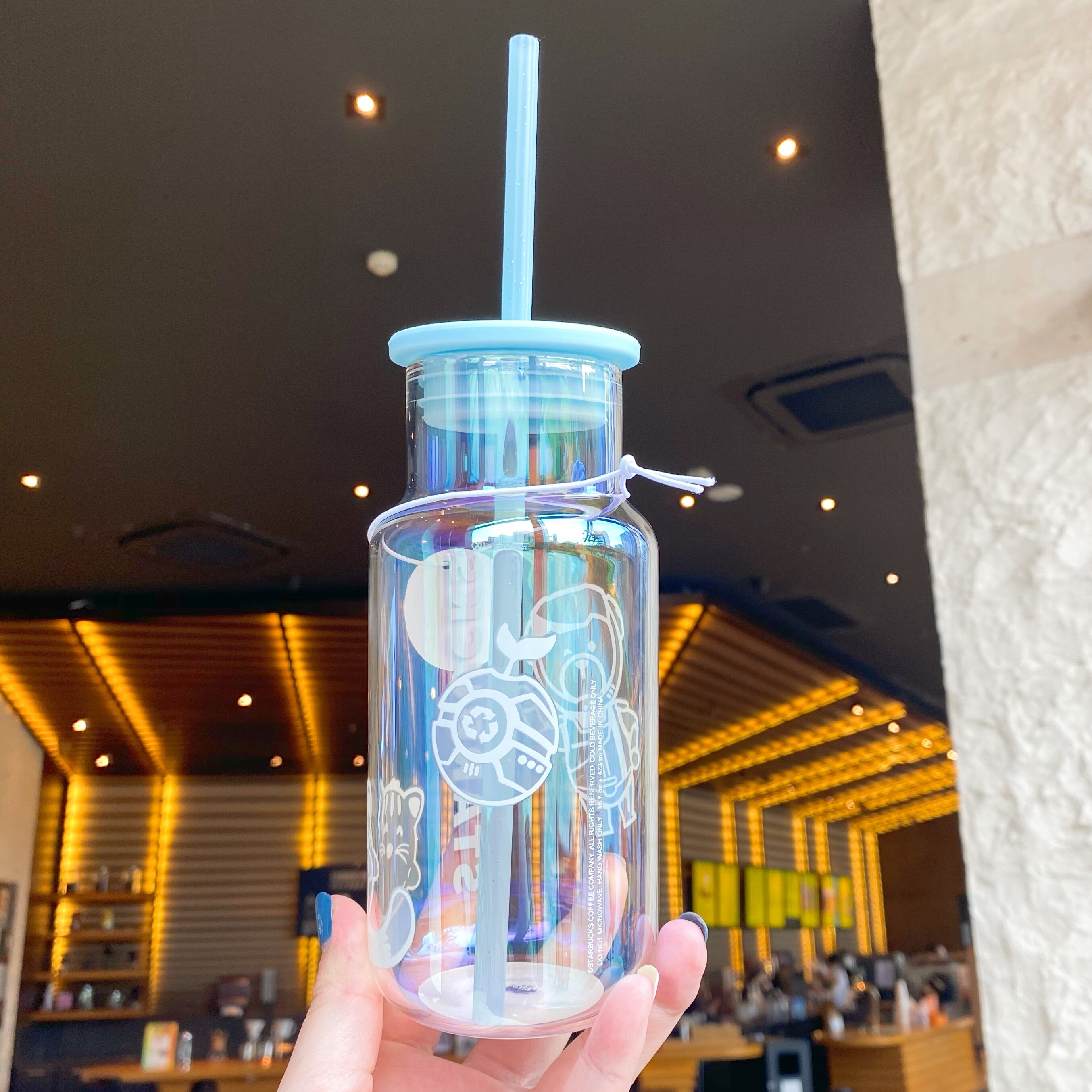Starbuck 2021 Time and Space Travel Cold-changing Glass Straw Cup Creative Desktop Water Cup 473ml Cup with Lid