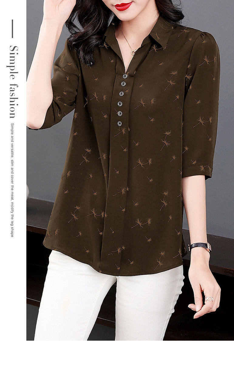 【SW】Large Chiffon Shirt 3/4 Sleeve Top