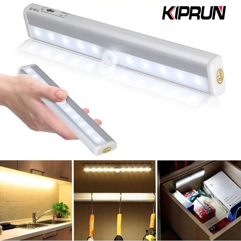 KIPRUN  PIR LED Motion Sensor Light,  Cupboard Wardrobe Bed Lamp LED Under Cabinet Night Light For Closet Stairs Kitchen,6/10 LEDs