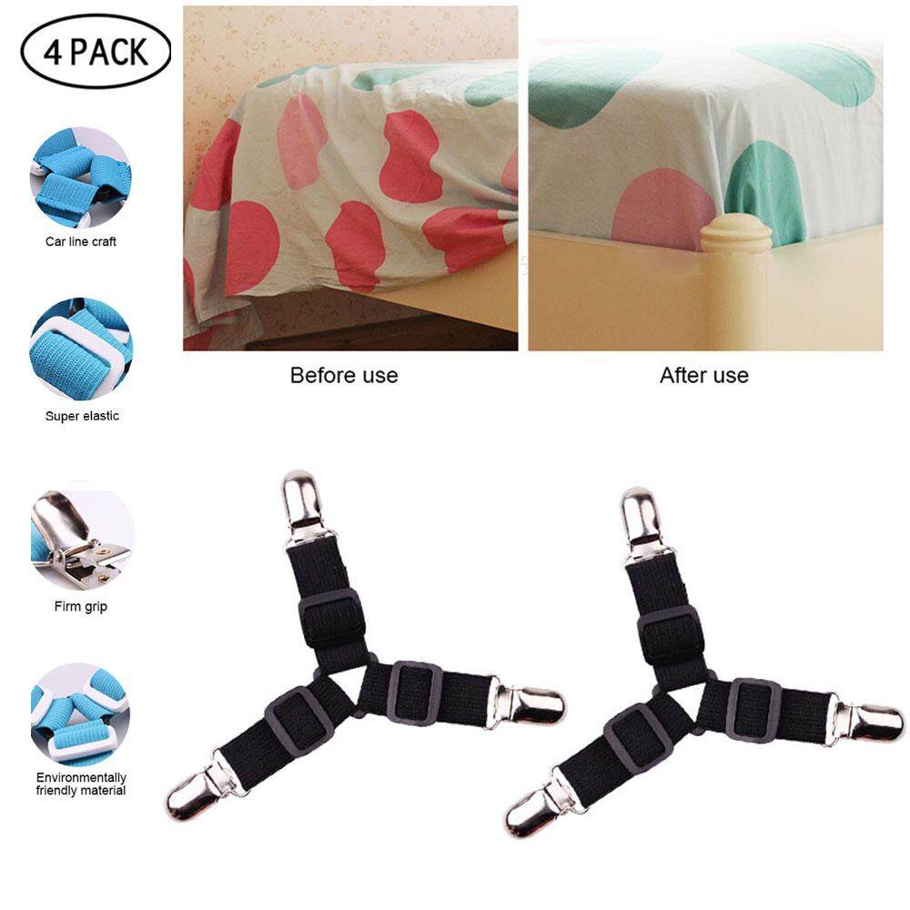 Bed Sheet Holder Straps Fitted Sheets Adjustable Bed Sheet Fastener and Triangle Elastic Mattress Cover Clips Suspenders Grippers Fasteners Heavy Duty Keeping Sheets Place for Flat Sheets 4 PCS