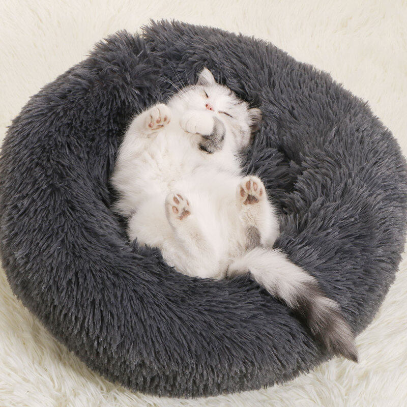 Donut Macaron Mèo Giường Faux Plush Dog Pet Giường Cho Vừa Nhỏ Ấm Cúng Tròn
