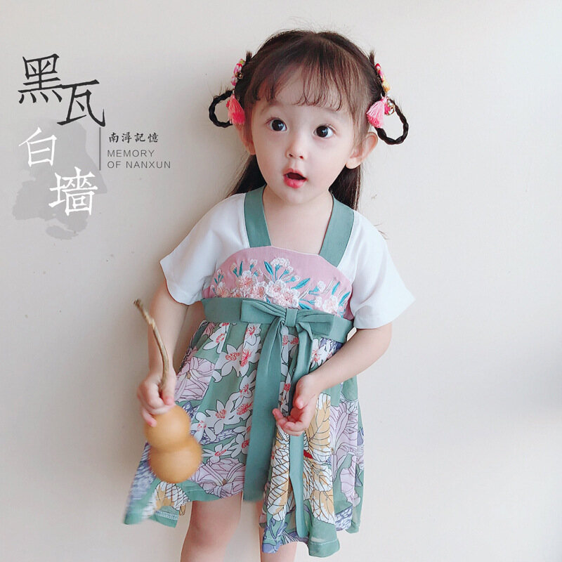 1-3-6 Years Old Baby Girls Retro Hanfu Cheongsam Chinese Style Dress A-line Skirt Cute