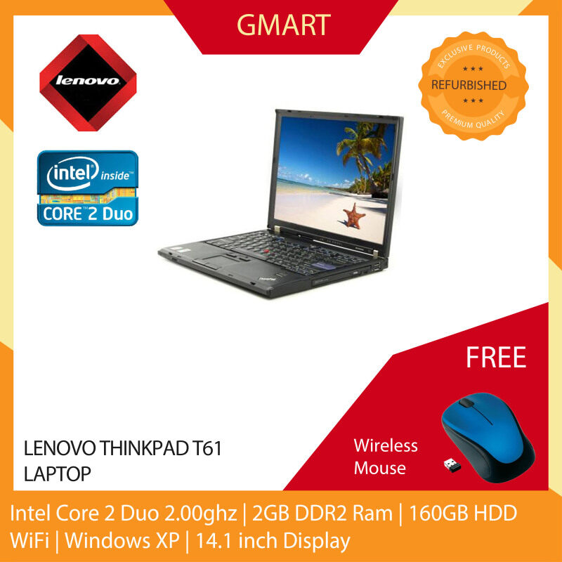 Lenovo Thinkpad T61 Laptop / 14.1 inch LCD / Intel Core 2 Duo / 2GB DDR2 Ram / 160GB SATA HDD / WiFi / Windows XP Malaysia