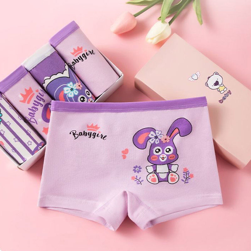 HS Children's underwear pure cotton boxer girls' underwear 3-12 years old baby girl underwear（4pcs）