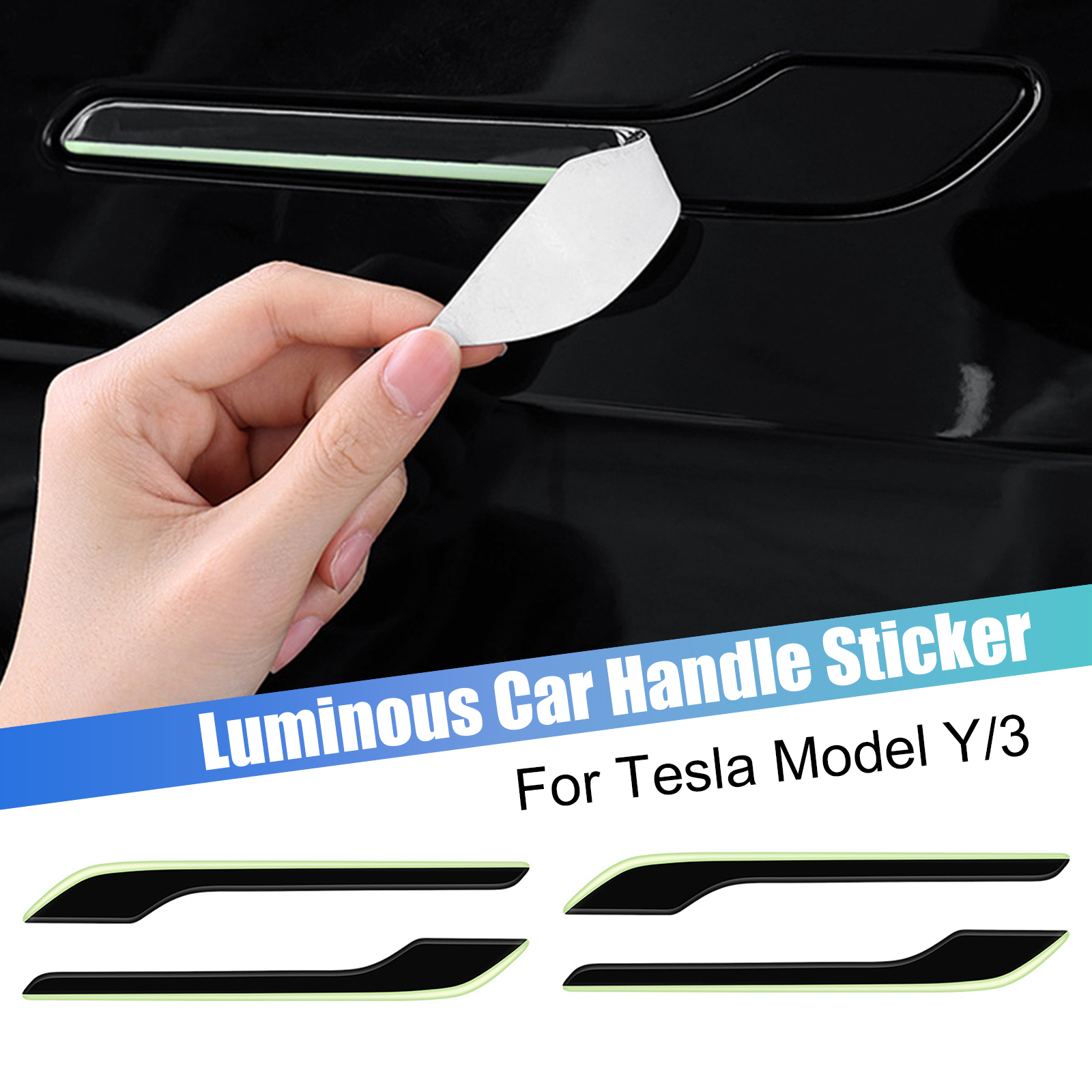 Leesa 4Pcs Car Door Handle Protector Anti-Scratch Luminous Door Handle Protective Flim Sticker for Tesla Model 3 Model Y 2019-2022