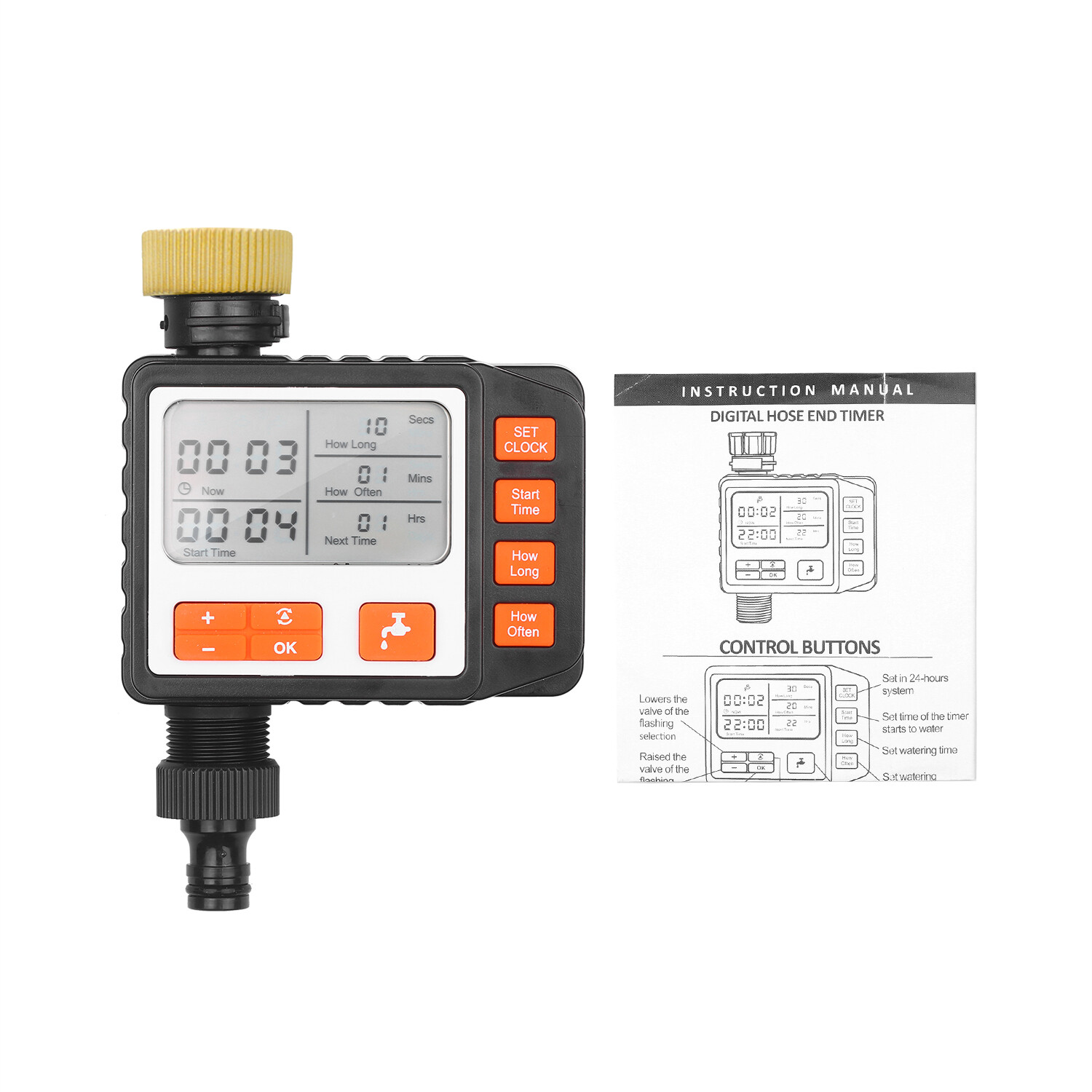Digital Water Timer Programmable Outdoor Single Outlet Automatic On Off Water Faucet Hose Timer Irrigation System Controller with Manual Mode 3in Large Screen