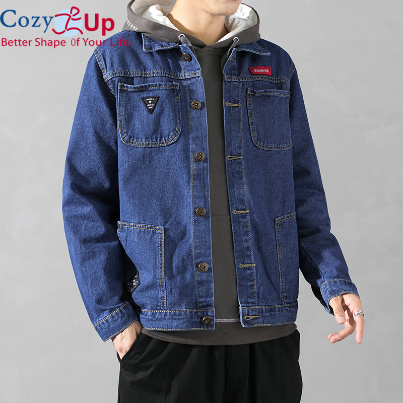 Cozy Up Long-sleeved Denim Jackets Men Slim Solid Color Lapel Multi-pocket