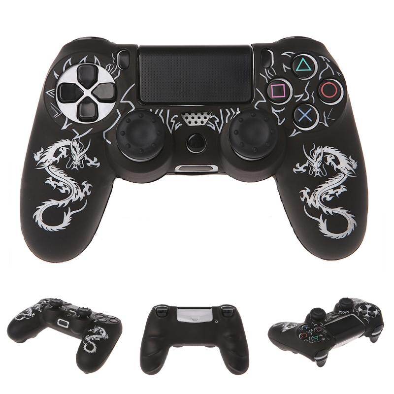 Vỏ Bọc Tay Cầm Chơi Game Silicon Hình Rồng Trung Quốc + 2 Nút Điều Khiển Cho Bộ Điều Khiển PS4