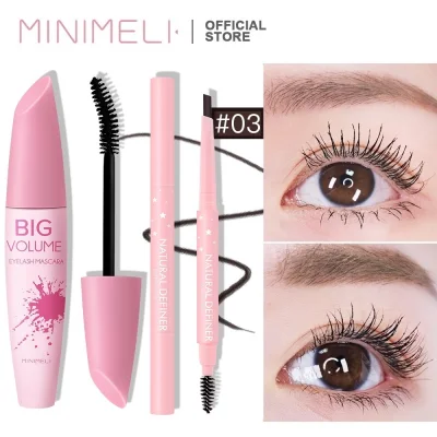 MINIMELI Waterproof Mascara + Dual Eyebrow Pencil Makeup Set Long-Lasting Eye Make Up Cosmetics