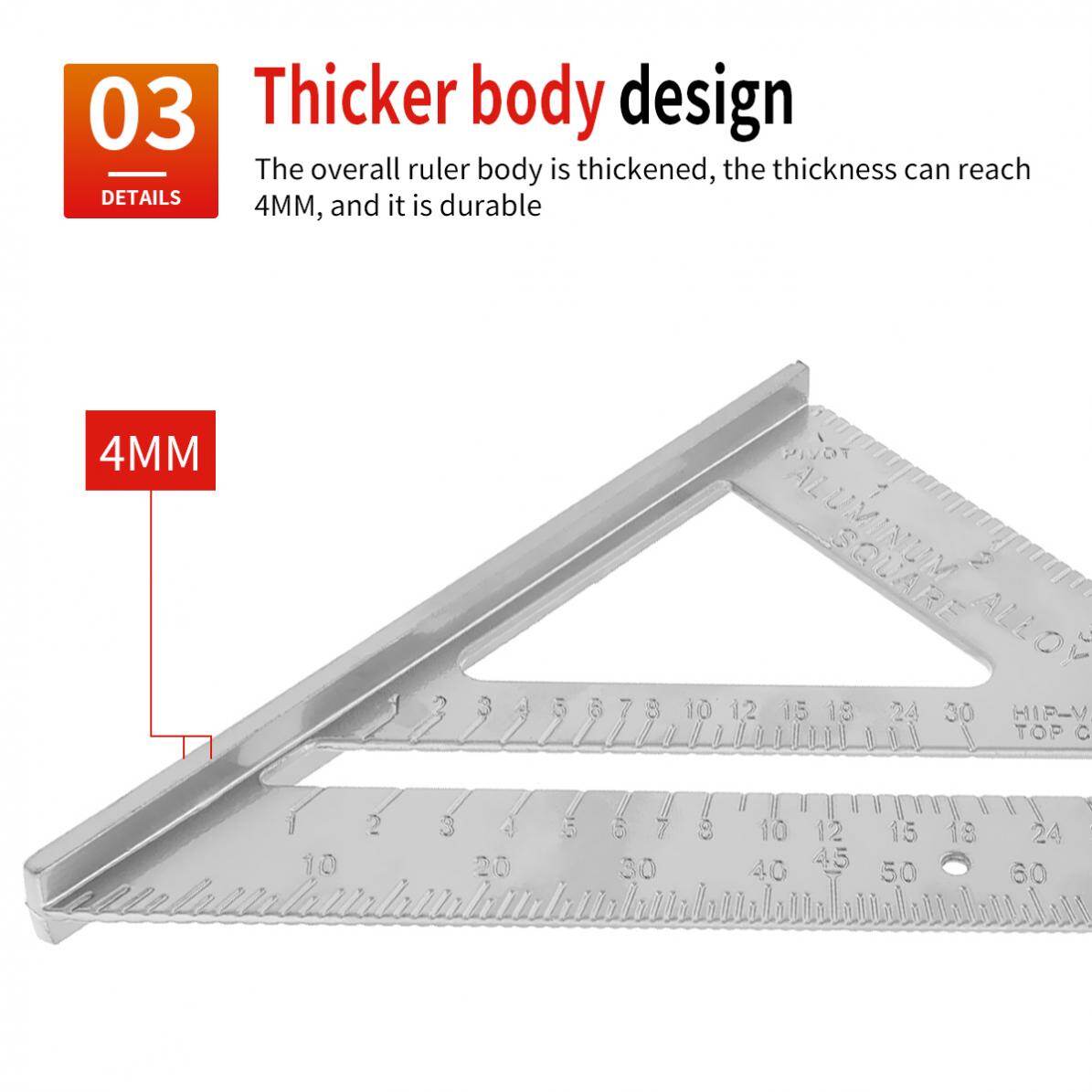 7 Inch Aluminum Alloy Triangle Ruler Angle Protractor Metric Imperial Woodwork Measuring Tool