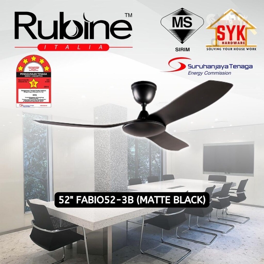 SYK Rubine Ceiling Fan DC Motor Remote Control Kipas Siling 52 RCF
