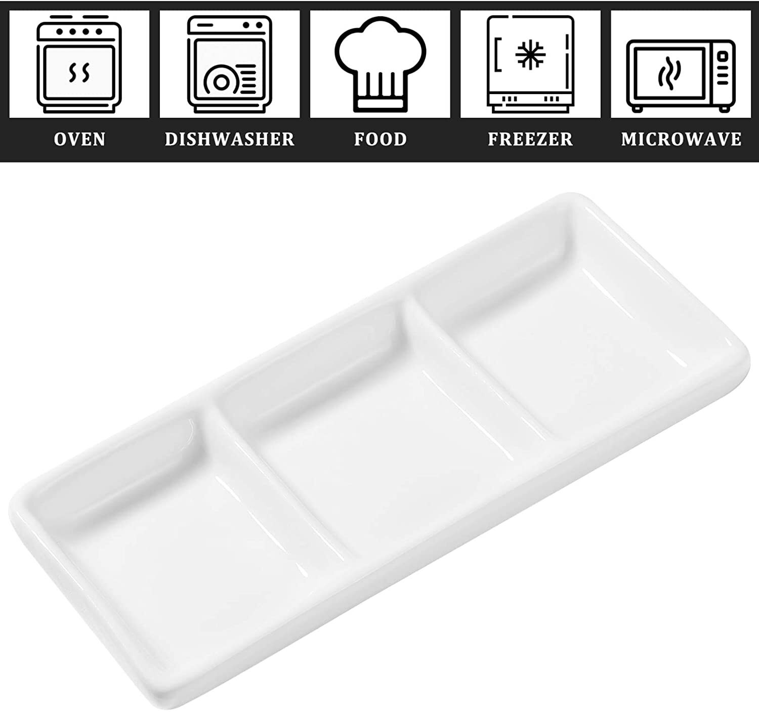 DAFIFY 3 Compartment Ceramic Appetizer Sauce Dishes Serving Tray Porcelain Tableware Microwave Safe