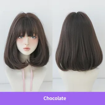 Short Curly Wig With Bangs Full Wig For Women Medium Length Wigs