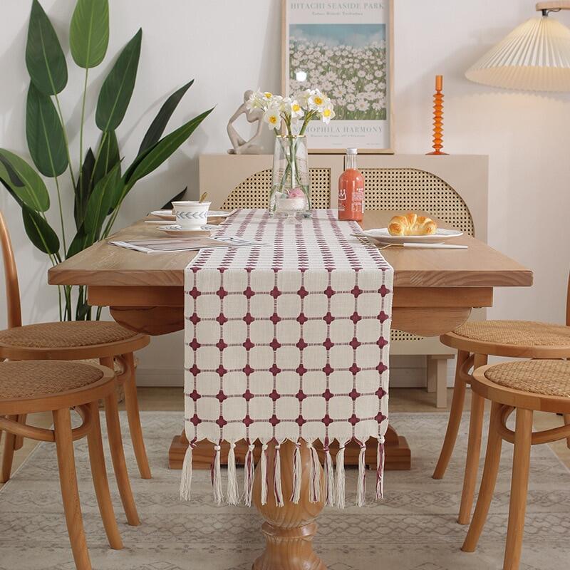 Modern Elegant Linen Cotton Table Runner Home Decoration Living Room Dining Coffee Tablecloth Tassels Table Cloth