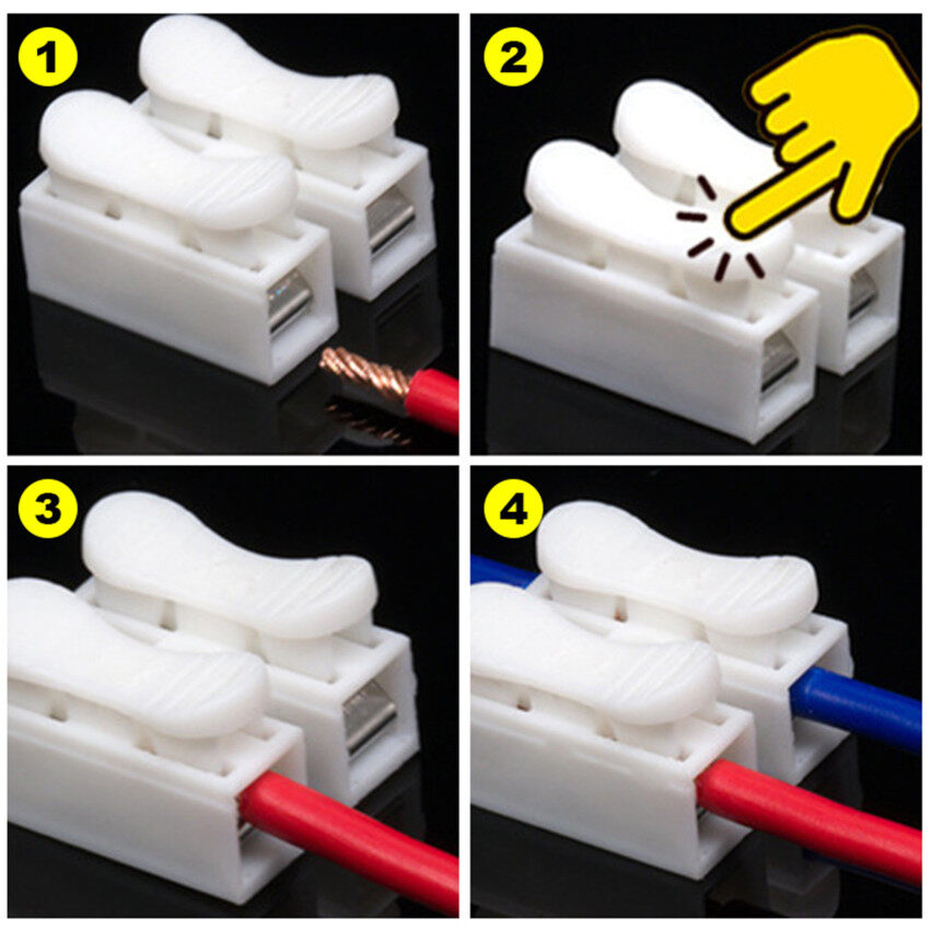 【100% Original】100PCS CH-2 Spring Wire Connectors Electrical Cable Clamp Terminal Block Connector LED Strip Light Wire Connecting