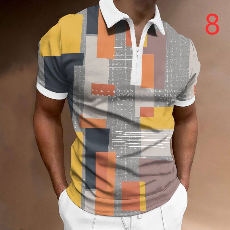 Summer 2022 3d print of new men's casual polo shirt with lapel zipper top tees